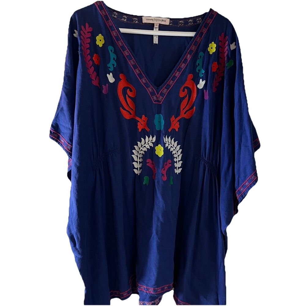Nanette Lepore Dress Size M Boho Embroidered Caftan Top Swimsuit Cover up